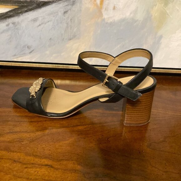 Talbots Black Kitten Heel Jewel Women Size 9 Open Toe Buckle Strap Rope Knot - Picture 8 of 11